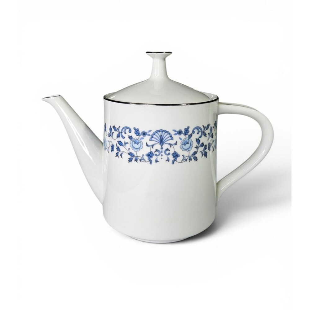 Noritake Royal Blue Tea Pot Japan Fine China Silver Trim Vintage Coffee Pot